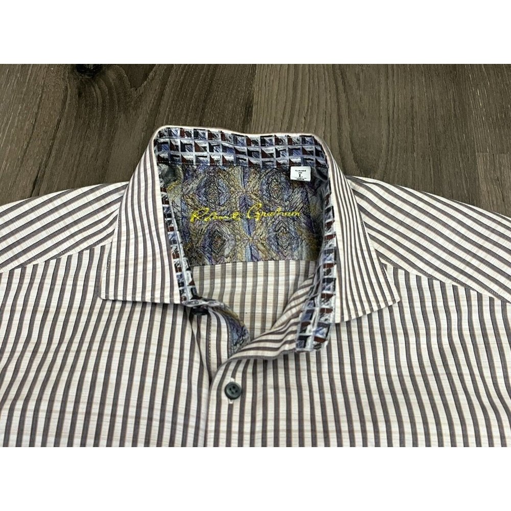 Robert Graham Shirt Men's Large Striped Button Up Classic Fit Flip Cuff 3D - Picture 3 of 11